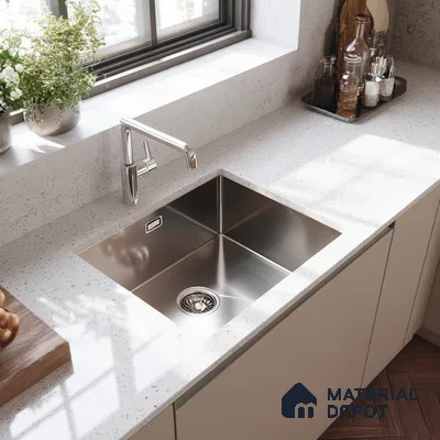 Belina Quartz QR 00251 Ivory Whisper Helsinki Series 11.5 ft x 6.5 ft Quartz - 20 mm | 10 Years of Replacement Warranty | Suitable for Kitchen, Restaurant, Counter Tops, Dining, Reception, office