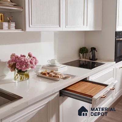 Belina Quartz QR 00251 Ivory Whisper Helsinki Series 11.5 ft x 6.5 ft Quartz - 20 mm | 10 Years of Replacement Warranty | Suitable for Kitchen, Restaurant, Counter Tops, Dining, Reception, office