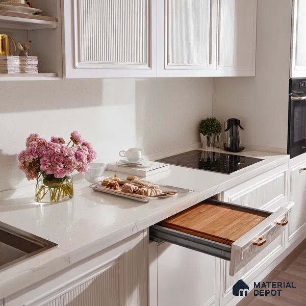 Belina Quartz QR 00251 Ivory Whisper Helsinki Series 11.5 ft x 6.5 ft Quartz - 20 mm | 10 Years of Replacement Warranty | Suitable for Kitchen, Restaurant, Counter Tops, Dining, Reception, office