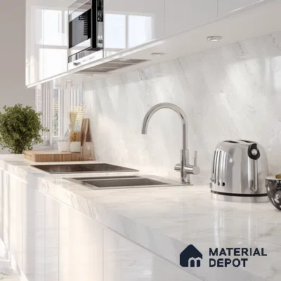 Belina Quartz QR 00242 Silver Drift Helsinki Series 11.5 ft x 6.5 ft Quartz - 20 mm | 10 Years of Replacement Warranty | Suitable for Kitchen, Restaurant, Counter Tops, Dining, Reception, office