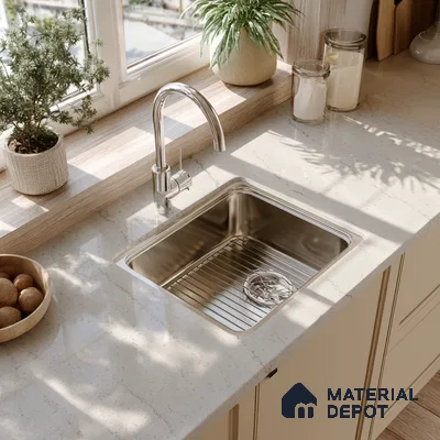 Belina Quartz QR 00242 Silver Drift Helsinki Series 11.5 ft x 6.5 ft Quartz - 20 mm | 10 Years of Replacement Warranty | Suitable for Kitchen, Restaurant, Counter Tops, Dining, Reception, office