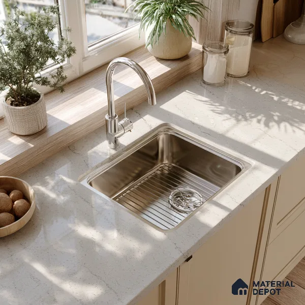 Belina Quartz QR 00242 Silver Drift Helsinki Series 11.5 ft x 6.5 ft Quartz - 20 mm | 10 Years of Replacement Warranty | Suitable for Kitchen, Restaurant, Counter Tops, Dining, Reception, office