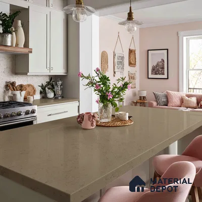 Belina Quartz QR 00231 Coastal Taupe Helsinki Series 11.5 ft x 6.5 ft Quartz - 20 mm | 10 Years of Replacement Warranty | Suitable for Kitchen, Restaurant, Counter Tops, Dining, Reception, office