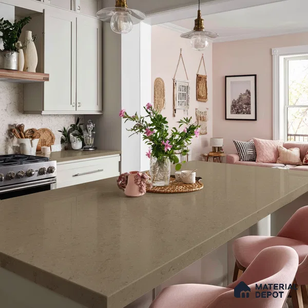 Belina Quartz QR 00231 Coastal Taupe Helsinki Series 11.5 ft x 6.5 ft Quartz - 20 mm | 10 Years of Replacement Warranty | Suitable for Kitchen, Restaurant, Counter Tops, Dining, Reception, office