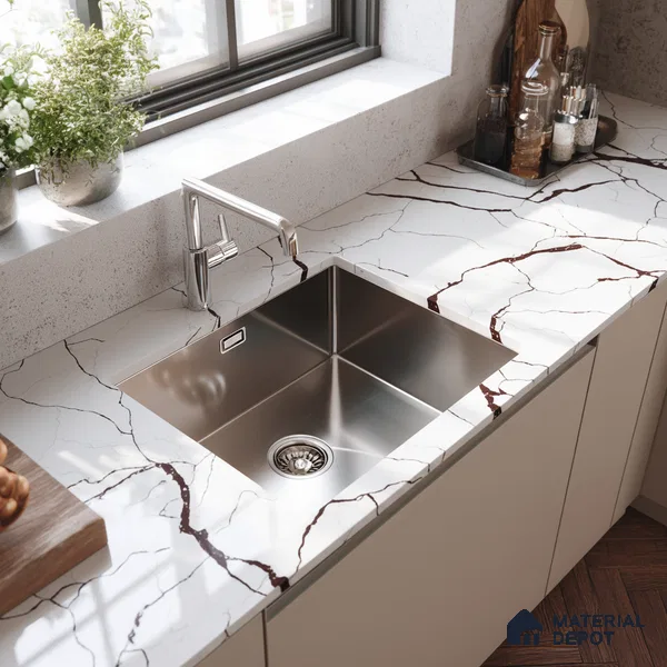Belina Quartz QR 00235 Sienna Vein Helsinki Series 11.5 ft x 6.5 ft Quartz - 20 mm | 10 Years of Replacement Warranty | Suitable for Kitchen, Restaurant, Counter Tops, Dining, Reception, office