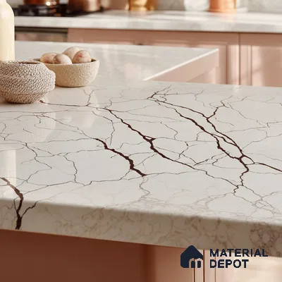 Belina Quartz QR 00235 Sienna Vein Helsinki Series 11.5 ft x 6.5 ft Quartz - 20 mm | 10 Years of Replacement Warranty | Suitable for Kitchen, Restaurant, Counter Tops, Dining, Reception, office