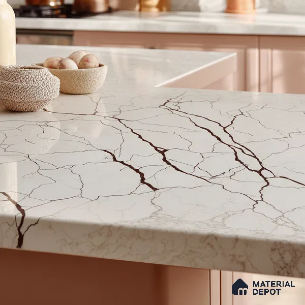 Belina Quartz QR 00235 Sienna Vein Helsinki Series 11.5 ft x 6.5 ft Quartz - 20 mm | 10 Years of Replacement Warranty | Suitable for Kitchen, Restaurant, Counter Tops, Dining, Reception, office