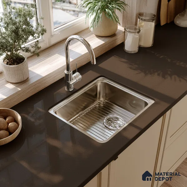 Belina Quartz QR 00232 Umber Mist Helsinki Series 11.5 ft x 6.5 ft Quartz - 20 mm | 10 Years of Replacement Warranty | Suitable for Kitchen, Restaurant, Counter Tops, Dining, Reception, office