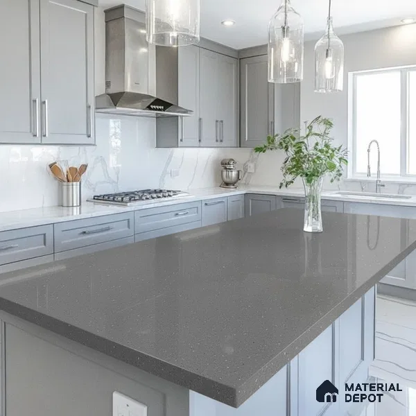 Belina Quartz QR 00205 Graphite Mist Helsinki Series 11.5 ft x 6.5 ft Quartz - 20 mm | 10 Years of Replacement Warranty | Suitable for Kitchen, Restaurant, Counter Tops, Dining, Reception, office