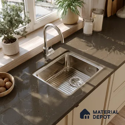 Belina Quartz QR 00229 Umber Veil Helsinki Series 11.5 ft x 6.5 ft Quartz - 20 mm | 10 Years of Replacement Warranty | Suitable for Kitchen, Restaurant, Counter Tops, Dining, Reception, office