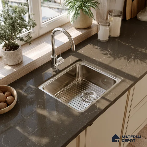 Belina Quartz QR 00229 Umber Veil Helsinki Series 11.5 ft x 6.5 ft Quartz - 20 mm | 10 Years of Replacement Warranty | Suitable for Kitchen, Restaurant, Counter Tops, Dining, Reception, office