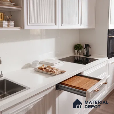 Belina Quartz QR 00250 Frosted Pearl Helsinki Series 11.5 ft x 6.5 ft Quartz - 20 mm | 10 Years of Replacement Warranty | Suitable for Kitchen, Restaurant, Counter Tops, Dining, Reception, office