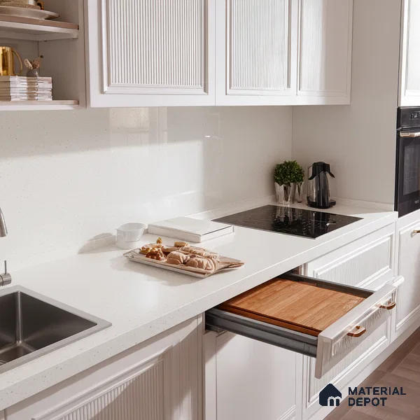 Belina Quartz QR 00250 Frosted Pearl Helsinki Series 11.5 ft x 6.5 ft Quartz - 20 mm | 10 Years of Replacement Warranty | Suitable for Kitchen, Restaurant, Counter Tops, Dining, Reception, office