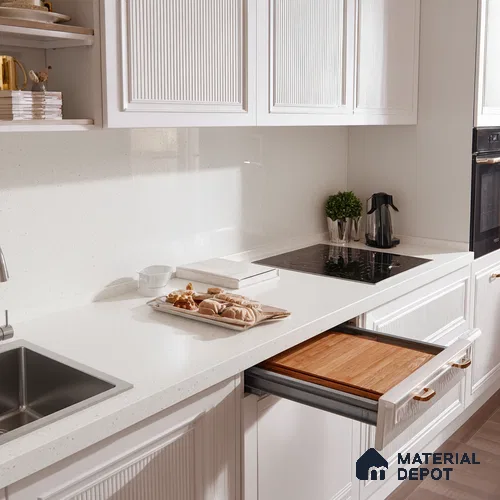 Belina Quartz QR 00250 Frosted Pearl Helsinki Series 11.5 ft x 6.5 ft Quartz - 20 mm | 10 Years of Replacement Warranty | Suitable for Kitchen, Restaurant, Counter Tops, Dining, Reception, office