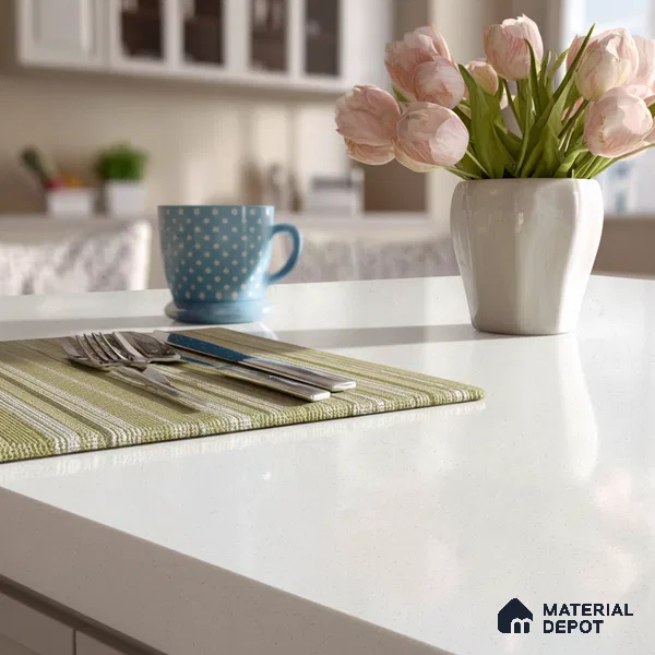 Belina Quartz QR 00250 Frosted Pearl Helsinki Series 11.5 ft x 6.5 ft Quartz - 20 mm | 10 Years of Replacement Warranty | Suitable for Kitchen, Restaurant, Counter Tops, Dining, Reception, office