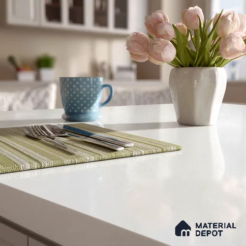 Belina Quartz QR 00250 Frosted Pearl Helsinki Series 11.5 ft x 6.5 ft Quartz - 20 mm | 10 Years of Replacement Warranty | Suitable for Kitchen, Restaurant, Counter Tops, Dining, Reception, office