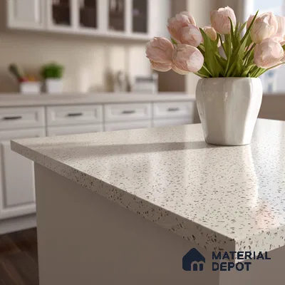 Belina Quartz QR 00202 Ivory Terrazzo Helsinki Series 11.5 ft x 6.5 ft Quartz - 20 mm | 10 Years of Replacement Warranty | Suitable for Kitchen, Restaurant, Counter Tops, Dining, Reception, office
