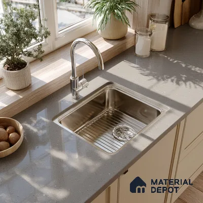 Belina Quartz QR 00230 Urban Mist Helsinki Series 11.5 ft x 6.5 ft Quartz - 20 mm | 10 Years of Replacement Warranty | Suitable for Kitchen, Restaurant, Counter Tops, Dining, Reception, office