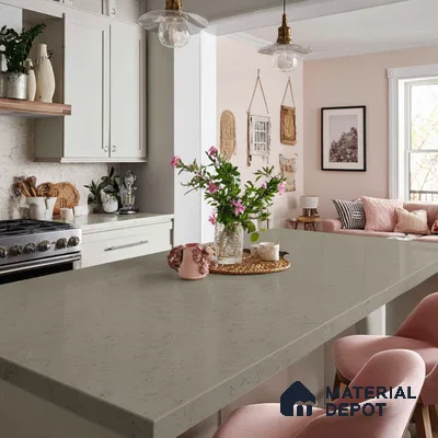 Belina Quartz QR 00230 Urban Mist Helsinki Series 11.5 ft x 6.5 ft Quartz - 20 mm | 10 Years of Replacement Warranty | Suitable for Kitchen, Restaurant, Counter Tops, Dining, Reception, office