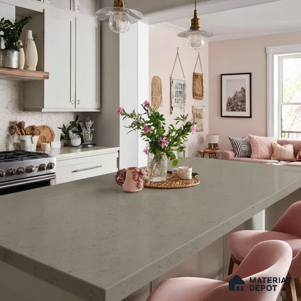 Belina Quartz QR 00230 Urban Mist Helsinki Series 11.5 ft x 6.5 ft Quartz - 20 mm | 10 Years of Replacement Warranty | Suitable for Kitchen, Restaurant, Counter Tops, Dining, Reception, office