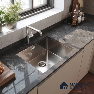 Belina Quartz QR 00228 Noir Nebula Helsinki Series 11.5 ft x 6.5 ft Quartz - 20 mm | 10 Years of Replacement Warranty | Suitable for Kitchen, Restaurant, Counter Tops, Dining, Reception, office