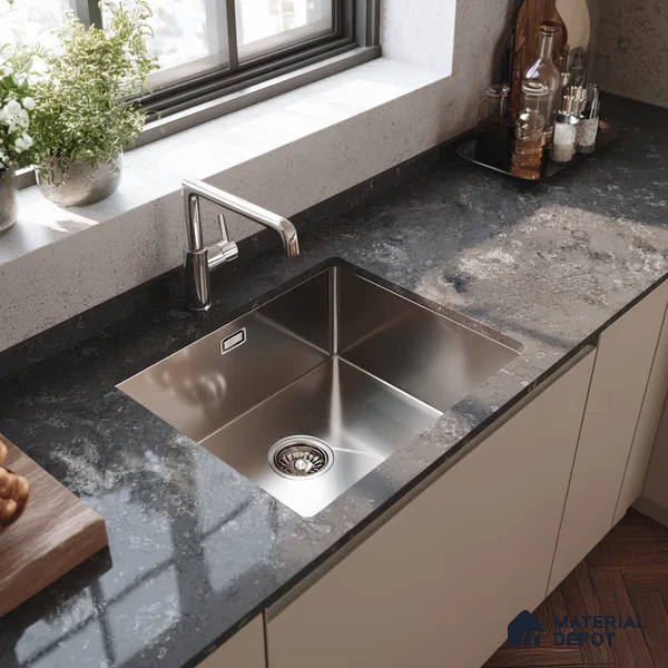 Belina Quartz QR 00228 Noir Nebula Helsinki Series 11.5 ft x 6.5 ft Quartz - 20 mm | 10 Years of Replacement Warranty | Suitable for Kitchen, Restaurant, Counter Tops, Dining, Reception, office