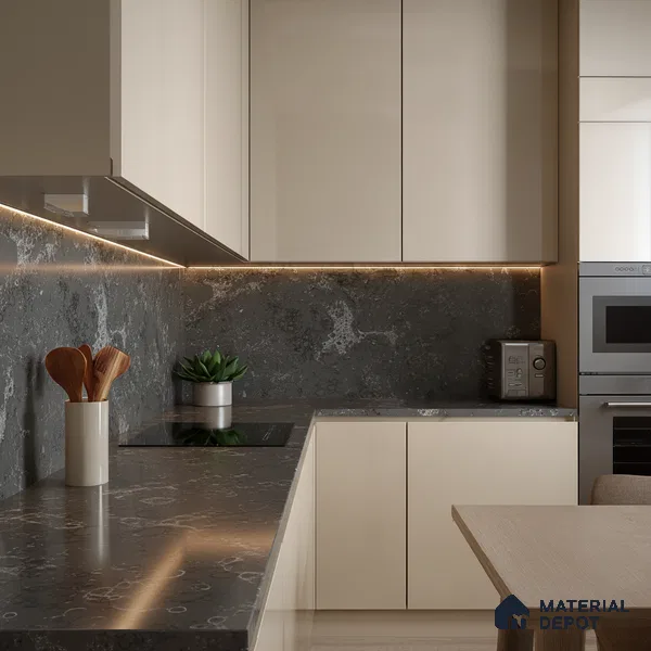 Belina Quartz QR 00228 Noir Nebula Helsinki Series 11.5 ft x 6.5 ft Quartz - 20 mm | 10 Years of Replacement Warranty | Suitable for Kitchen, Restaurant, Counter Tops, Dining, Reception, office