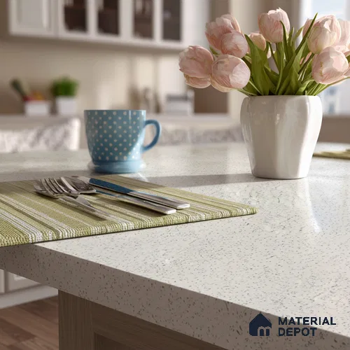 Belina Quartz QR 00200 Frosted Pearl Helsinki Series 11.5 ft x 6.5 ft Quartz - 20 mm | 10 Years of Replacement Warranty | Suitable for Kitchen, Restaurant, Counter Tops, Dining, Reception, office