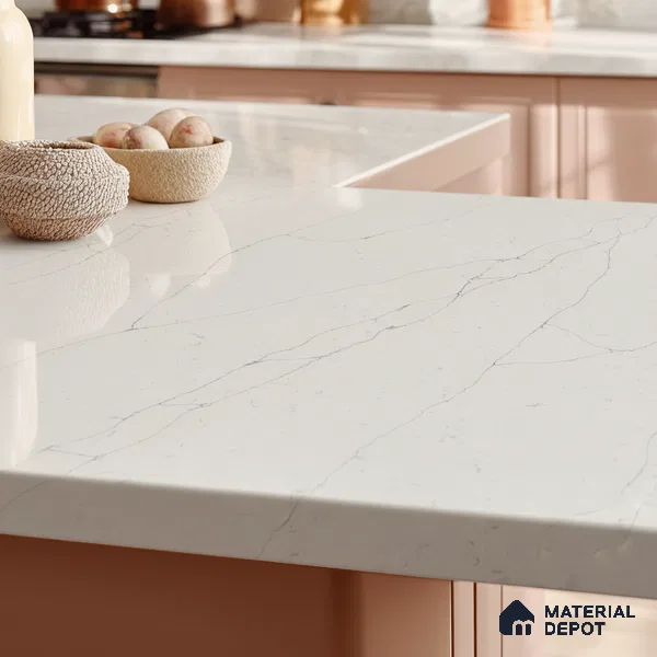 Belina Quartz QR 00245 Ivory Cascade Helsinki Series 11.5 ft x 6.5 ft Quartz - 20 mm | 10 Years of Replacement Warranty | Suitable for Kitchen, Restaurant, Counter Tops, Dining, Reception, office