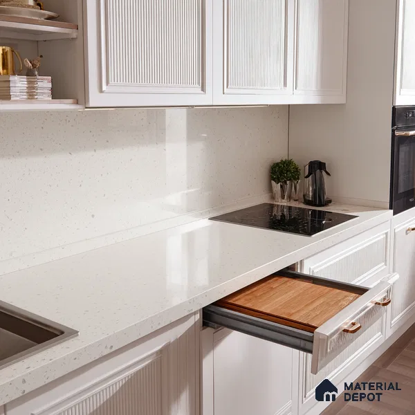 Belina Quartz QR 00207 Frosted Pearl Helsinki Series 11.5 ft x 6.5 ft Quartz - 20 mm | 10 Years of Replacement Warranty | Suitable for Kitchen, Restaurant, Counter Tops, Dining, Reception, office