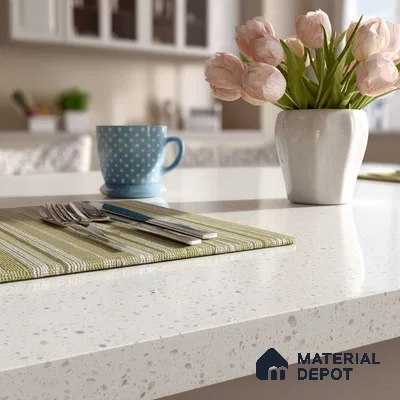 Belina Quartz QR 00207 Frosted Pearl Helsinki Series 11.5 ft x 6.5 ft Quartz - 20 mm | 10 Years of Replacement Warranty | Suitable for Kitchen, Restaurant, Counter Tops, Dining, Reception, office