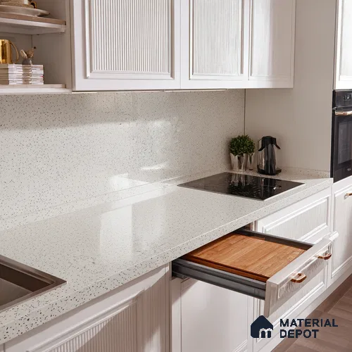 Belina Quartz QR 00204 Frosted Pebble Helsinki Series 11.5 ft x 6.5 ft Quartz - 20 mm | 10 Years of Replacement Warranty | Suitable for Kitchen, Restaurant, Counter Tops, Dining, Reception, office