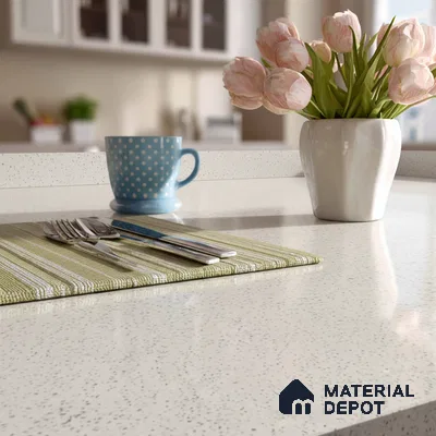 Belina Quartz QR 00201 Frosted Pebble Helsinki Series 11.5 ft x 6.5 ft Quartz - 20 mm | 10 Years of Replacement Warranty | Suitable for Kitchen, Restaurant, Counter Tops, Dining, Reception, office