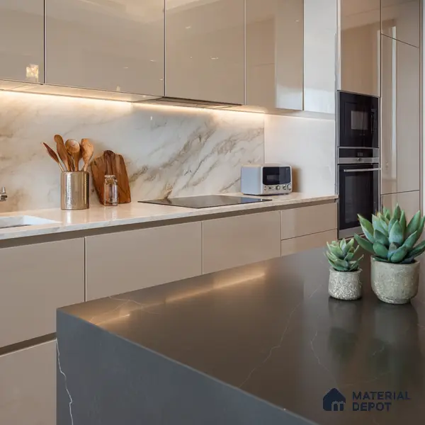 Belina Quartz QR 00240 Obsidian Trace Helsinki Series 11.5 ft x 6.5 ft Quartz - 20 mm | 10 Years of Replacement Warranty | Suitable for Kitchen, Restaurant, Counter Tops, Dining, Reception, office
