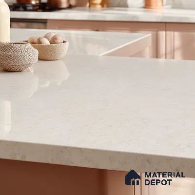 Belina Quartz QR 00048 Ivory Whisper Regalia Series 11.42 ft x 6.58 ft Quartz - 20 mm | 10 Years Warranty | Suitable for Kitchen, Restaurant, Counter Tops, Dining, Reception, office