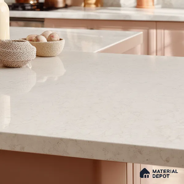 Belina Quartz QR 00048 Ivory Whisper Regalia Series 11.42 ft x 6.58 ft Quartz - 20 mm | 10 Years Warranty | Suitable for Kitchen, Restaurant, Counter Tops, Dining, Reception, office