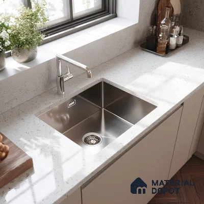 Belina Quartz QR 00050 Frosted Marina Regalia Series 11.42 ft x 6.58 ft Quartz - 20 mm | 10 Years Warranty | Suitable for Kitchen, Restaurant, Counter Tops, Dining, Reception, office