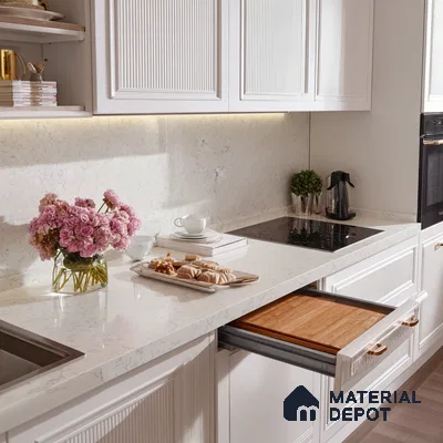 Belina Quartz QR 00051 Frosted Petal Regalia Series 11.42 ft x 6.58 ft Quartz - 20 mm | 10 Years Warranty | Suitable for Kitchen, Restaurant, Counter Tops, Dining, Reception, office