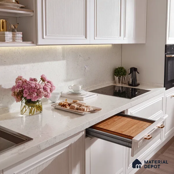 Belina Quartz QR 00051 Frosted Petal Regalia Series 11.42 ft x 6.58 ft Quartz - 20 mm | 10 Years Warranty | Suitable for Kitchen, Restaurant, Counter Tops, Dining, Reception, office