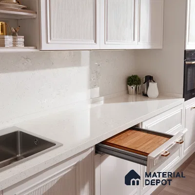 Belina Quartz QR 00053 Frosted Whisper Regalia Series 11.42 ft x 6.58 ft Quartz - 20 mm | 10 Years Warranty | Suitable for Kitchen, Restaurant, Counter Tops, Dining, Reception, office