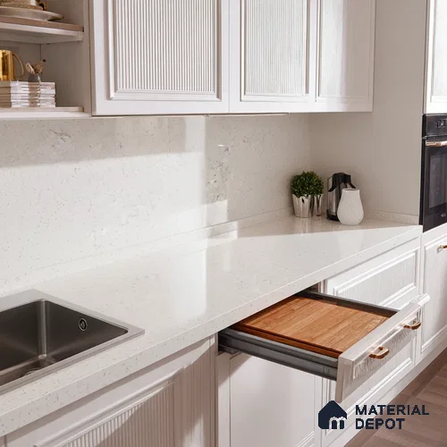 Belina Quartz QR 00053 Frosted Whisper Regalia Series 11.42 ft x 6.58 ft Quartz - 20 mm | 10 Years Warranty | Suitable for Kitchen, Restaurant, Counter Tops, Dining, Reception, office