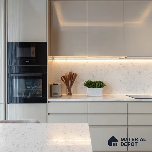 Belina Quartz QR 00055 Frosted Cascade Regalia Series 11.42 ft x 6.58 ft Quartz - 20 mm | 10 Years Warranty | Suitable for Kitchen, Restaurant, Counter Tops, Dining, Reception, office