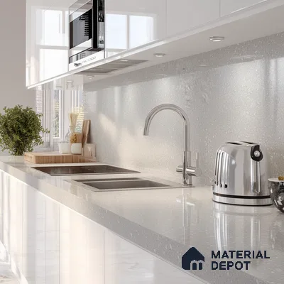 Belina Quartz QR 00056 Frosted Pearl Regalia Series 11.42 ft x 6.58 ft Quartz - 20 mm | 10 Years Warranty | Suitable for Kitchen, Restaurant, Counter Tops, Dining, Reception, office