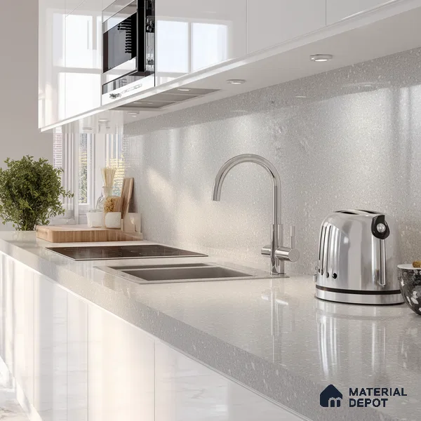 Belina Quartz QR 00056 Frosted Pearl Regalia Series 11.42 ft x 6.58 ft Quartz - 20 mm | 10 Years Warranty | Suitable for Kitchen, Restaurant, Counter Tops, Dining, Reception, office