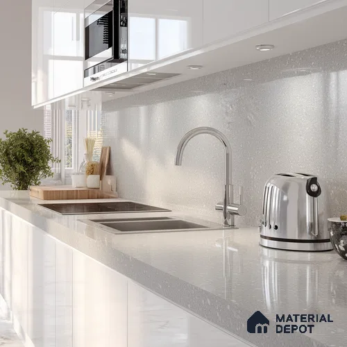 Belina Quartz QR 00056 Frosted Pearl Regalia Series 11.42 ft x 6.58 ft Quartz - 20 mm | 10 Years Warranty | Suitable for Kitchen, Restaurant, Counter Tops, Dining, Reception, office