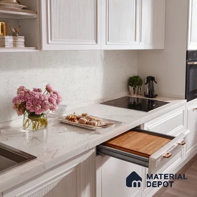 Belina Quartz QR 00057 Frosted Petal Regalia Series 11.42 ft x 6.58 ft Quartz - 20 mm | 10 Years Warranty | Suitable for Kitchen, Restaurant, Counter Tops, Dining, Reception, office