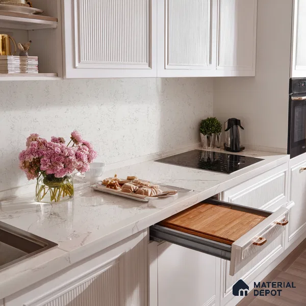 Belina Quartz QR 00057 Frosted Petal Regalia Series 11.42 ft x 6.58 ft Quartz - 20 mm | 10 Years Warranty | Suitable for Kitchen, Restaurant, Counter Tops, Dining, Reception, office