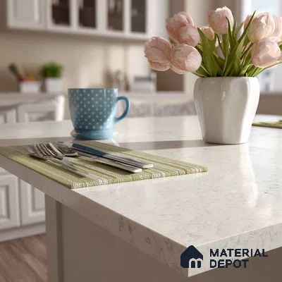 Belina Quartz QR 00061 Ivory Mist Regalia Series 11.42 ft x 6.58 ft Quartz - 20 mm | 10 Years Warranty | Suitable for Kitchen, Restaurant, Counter Tops, Dining, Reception, office