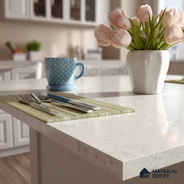 Belina Quartz QR 00061 Ivory Mist Regalia Series 11.42 ft x 6.58 ft Quartz - 20 mm | 10 Years Warranty | Suitable for Kitchen, Restaurant, Counter Tops, Dining, Reception, office