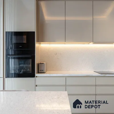 Belina Quartz QR 00061 Ivory Mist Regalia Series 11.42 ft x 6.58 ft Quartz - 20 mm | 10 Years Warranty | Suitable for Kitchen, Restaurant, Counter Tops, Dining, Reception, office
